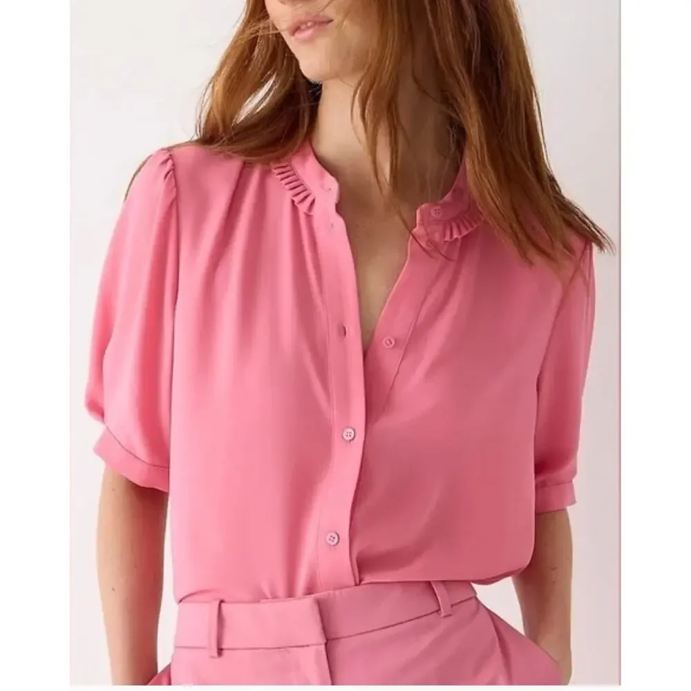 J. CREW NWT Drapey Button-Up Top in Pink BP553 // S